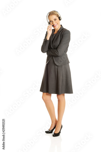 Call center woman talking to customer