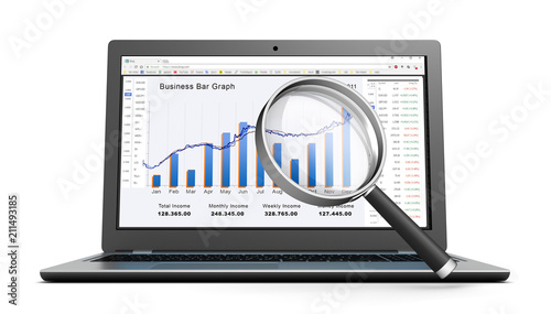 laptop and business finance graph 3d illustration