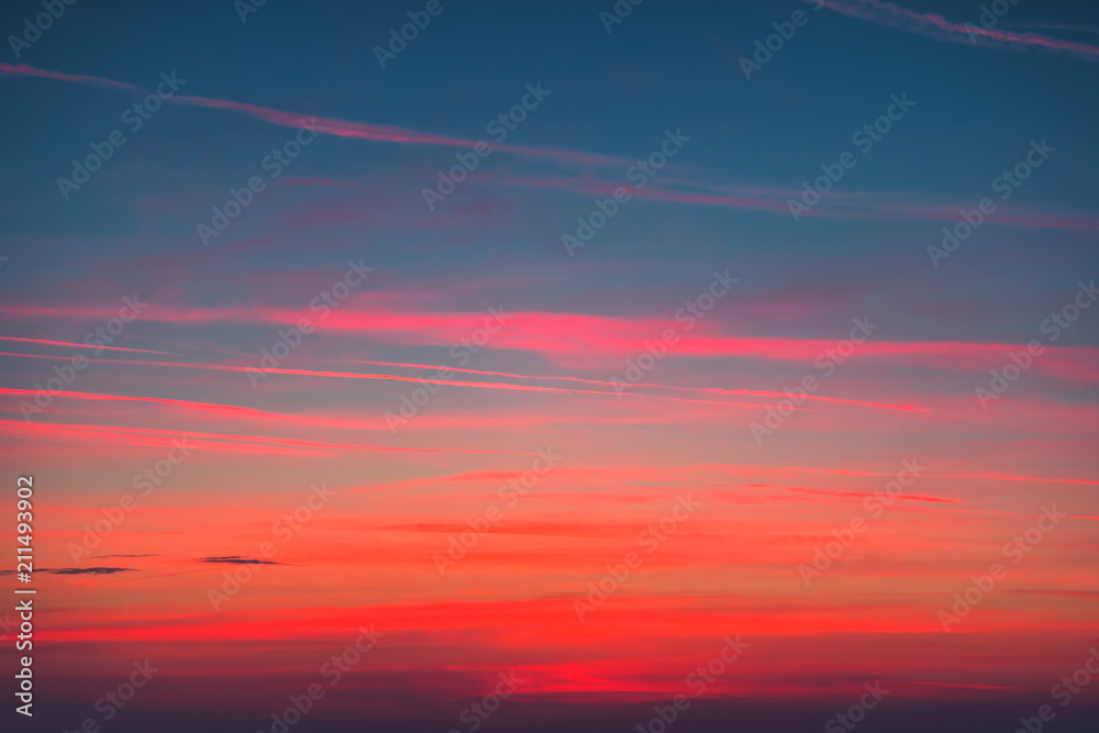 Sunrise sky clouds. July morning