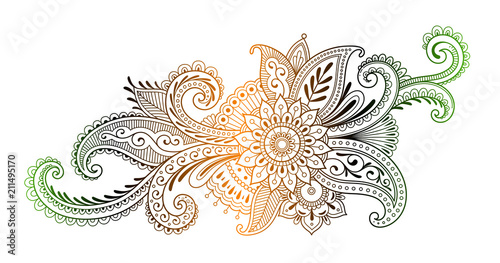 Indian traditional henna ornament. Henna tattoo doodle. Vector illustration.