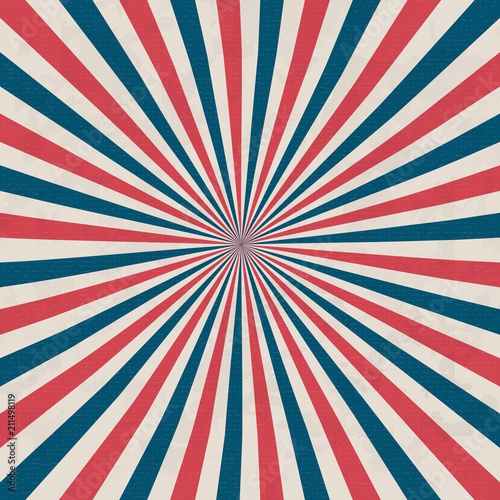 United States Independence Day 4th of July or Memorial Day background. Retro grunge patriotic vector illustration. Concentric stripes in colors of American flag.