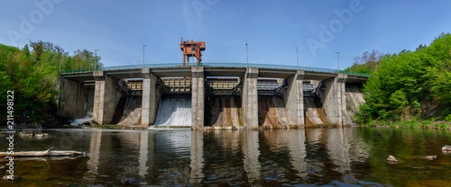 Big hydroelectric station. The flow of water. The Teterev River. Ukraine. photo