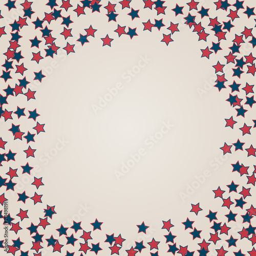 United States Independence Day 4th of July or Memorial Day background. Retro vector illustration in colors of American flag. Frame of confetti stars with space for text.
