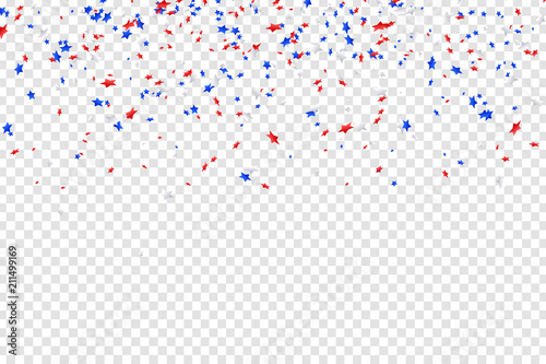 Vector realistic isolated stars confetti for 4th of July for decoration and covering on the transparent background. Concept of Happy Independence Day in USA.