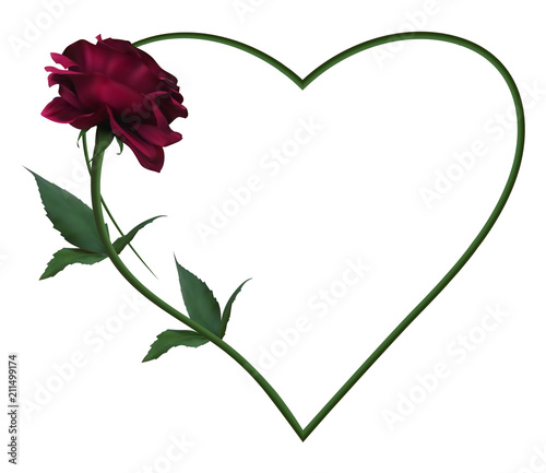 Realistic violet rose, romantic frame, heart
