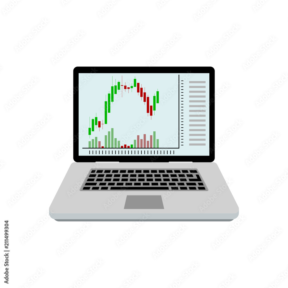 Candlestick chart on screen laptop Candlestick chart on screen laptop