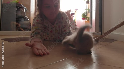Girl playing with kitten