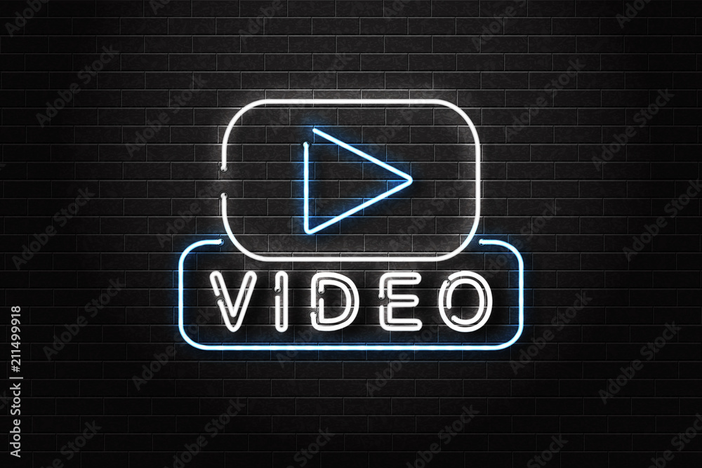 Vector realistic isolated neon sign of video player logo for decoration and  covering on the wall background. Concept of social media and movie studio.  Stock Vector | Adobe Stock