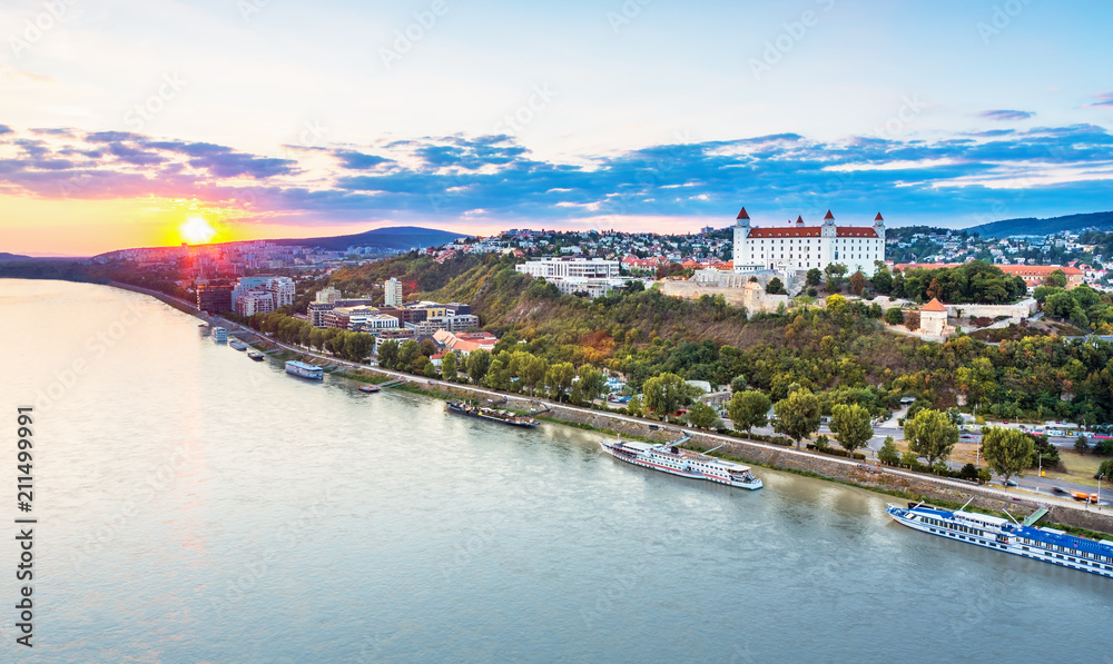 View on Bratislava old town over the Danube river, Slovakia