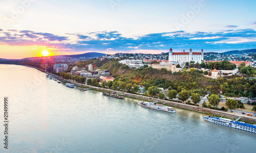 View on Bratislava old town over the Danube river, Slovakia