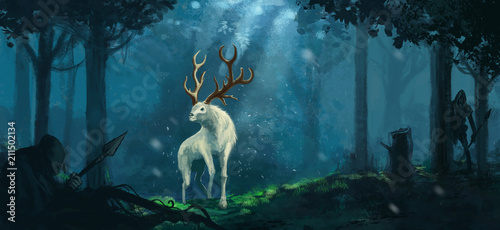 Fototapeta Fantasy elk stworzone przez złych stworzeń goblinów w magicznym lesie - Cyfrowe malarstwo fantasy