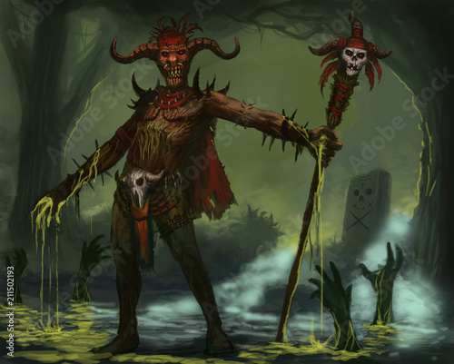Fotografija Voodoo zombie lord calling his undead minions from the grave  - Digital fantasy