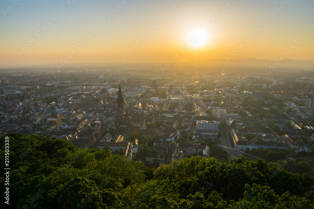 Germany, Golden sunset over Freiburg im Breisgau