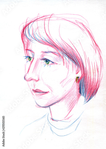 Beautiful women face watercolor color pansil illustration
