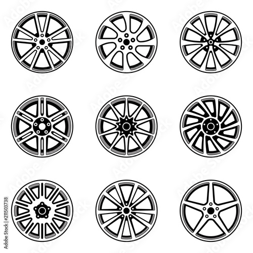 Set of various forms of car wheel. Flat vector