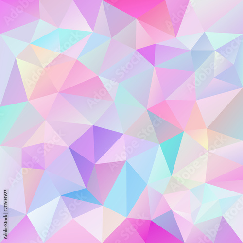 vector abstract irregular polygonal square background - triangle low poly pattern - cute bright holographic color spectrum - baby pink, blue, green, yellow