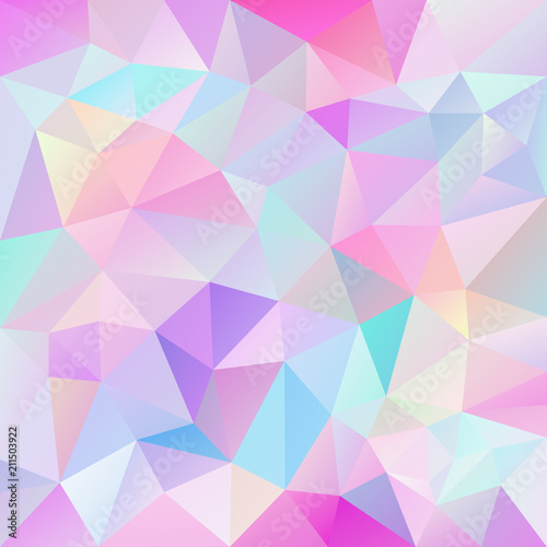 vector abstract irregular polygonal square background - triangle low poly pattern - cute bright holographic color spectrum - baby pink  blue  green  yellow