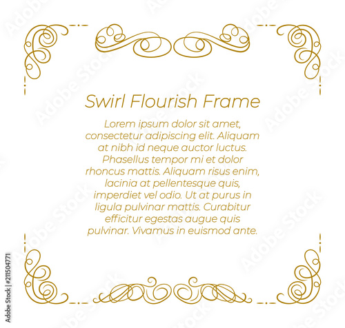 Vector Swirly Frame Template, Elegant Cover, Golden Filigree on White Background.