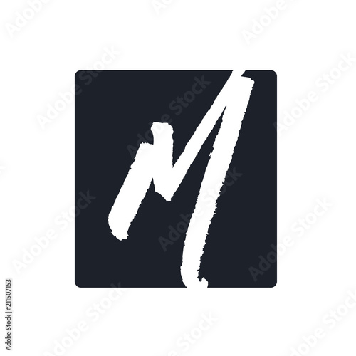 Creative m letter vector logo design. Handwritten text with paint brush texture. Monogram vector sign. Character logotype symbol. Icon design