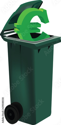 raccoglitore con coperchio verde per la raccolta differenziata simbolo euro