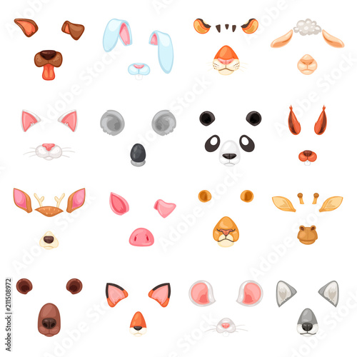 Animal mask vector animalistic masking face of wild characters bear wolf rabbit and cat or dog on masquerade illustration set of carnival masked costume tiger masquer isolated on white background