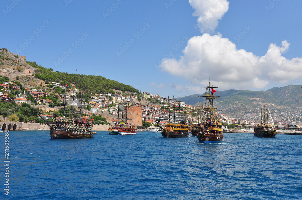 The bay of the city of Alanya. The Red Tower