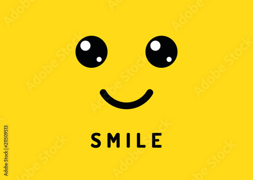 Happy smile. Smiling face on yellow background. Laughter logo, funny vector banner