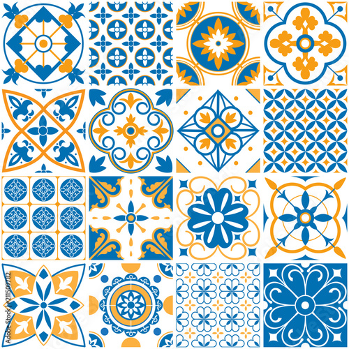 Mediterranean pattern. Decorative lisboa seamless patterns. Ornamental elements for portugal decor mosaic tiles vector set