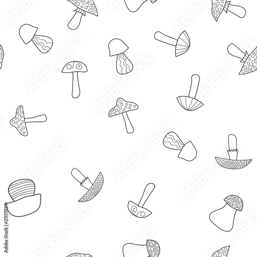 abstract vector doodle mushroom seamless pattern