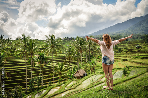 Beautiful  woman looking at tegallalang rice terrace