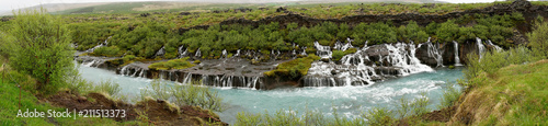 Panorama picture of the waterfall Hraunfossar in Iceland