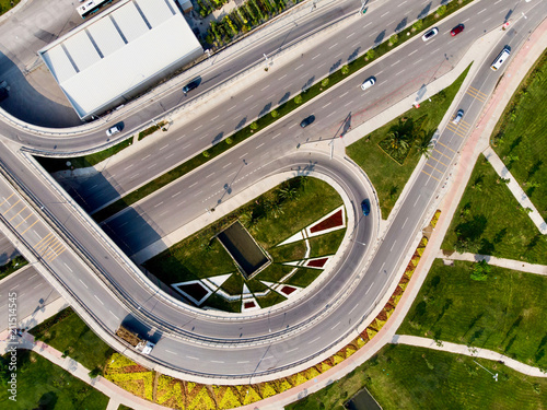 Aerial Drone View of Istanbul Kartal Highway Intersection / Interchange