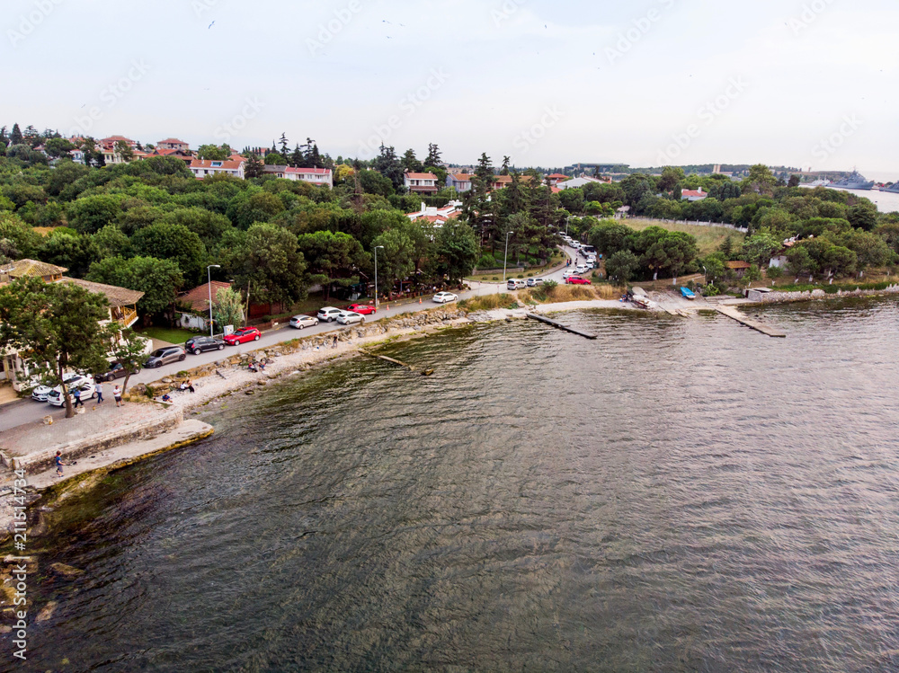 Aerial Drone View of Istanbul Tuzla Seaside with Boats