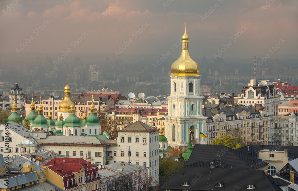 Aerial view at sunrise of the Kiev-Pechersk Lavra