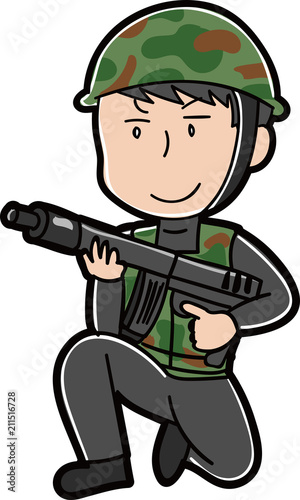 サバゲーをする男性のイラスト