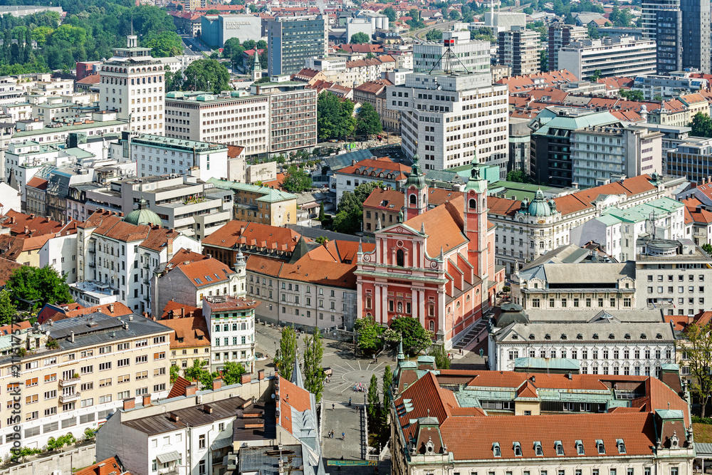 Aerial view of Ljubliana, capital city of Slovenia.