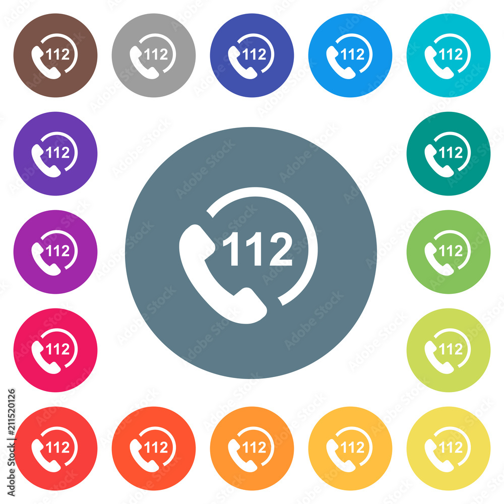 Emergency call 112 flat white icons on round color backgrounds Emergency call 112 flat white icons on round color backgrounds