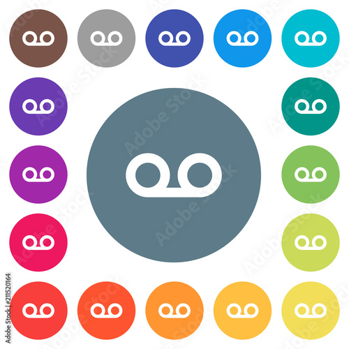 Voicemail flat white icons on round color backgrounds