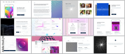 Vector templates for website design, minimal presentations, portfolio with vibrant colorful abstract gradient backgrounds. UI, UX, GUI. Design of headers, dashboard, testimonials, e-commerce page etc.