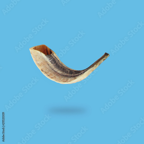 Minimal concept of Rosh hashanah horn (jewish New Year holiday). Traditional symbol.