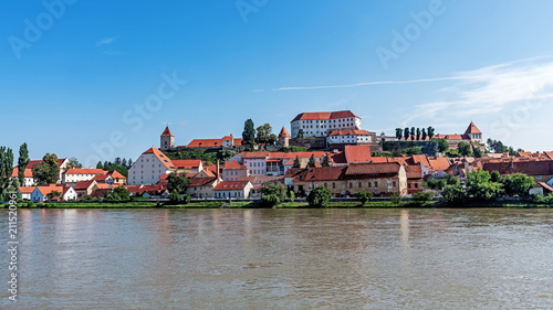 Cityscape of Ptuj, the oldest recorded city in Slovenia, inhabited since the late Stone Age, settled by Celts in the Late Iron Age and developed from a Roman military fort.