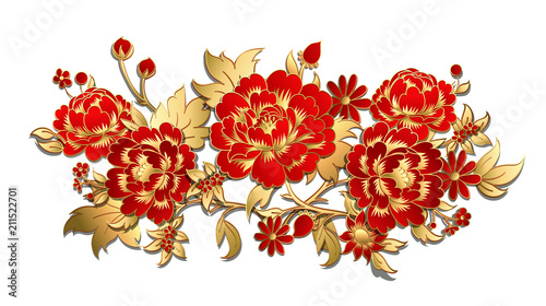 Red flowers with golden leaves