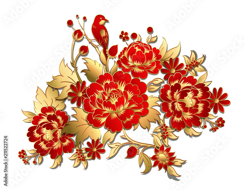 Red flowers with golden leaves