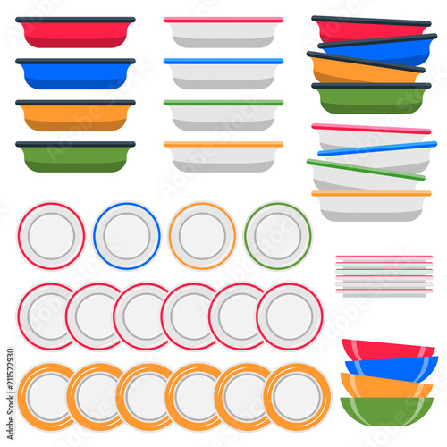 Plate, set of icons. Vector illustration.