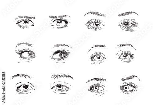 hand drawn eyes sketch. moods illustration. face elements. 
