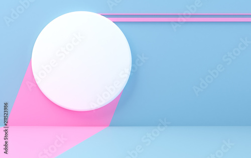 Scene with geometrical forms, color wall, minimal background, render