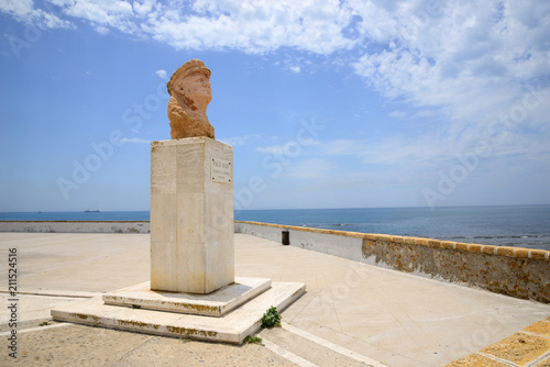 Cádiz, Spain - June 21, 2018: Bust of Paco Alba in Cadiz.