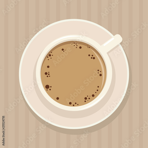 Coffee. A cup of coffee and saucer. Top view