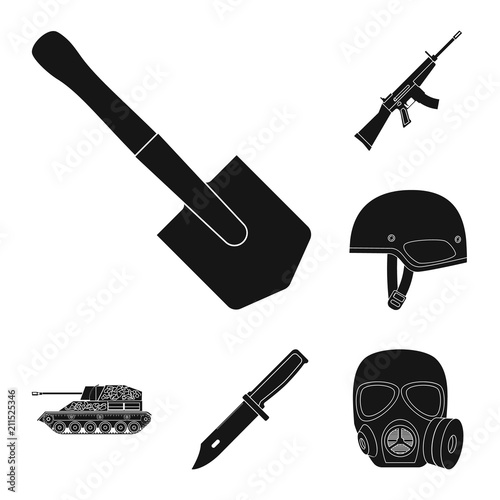 Army and armament black icons in set collection for design. Weapons and equipment vector symbol stock web illustration.
