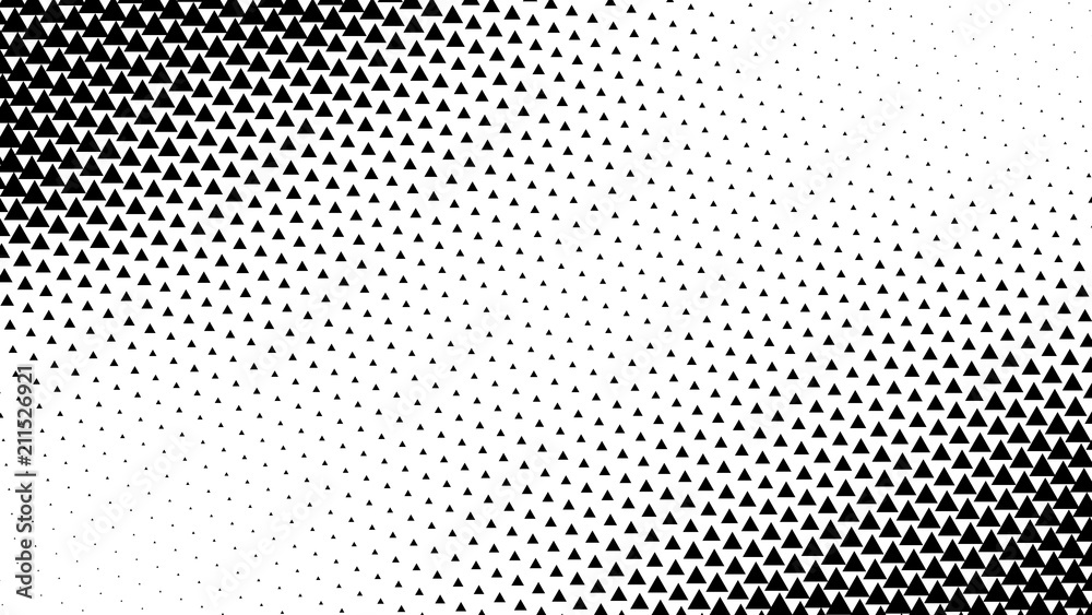 Abstract halftone pattern texture, triangle. Background is black and white. Vector modern background for posters, sites, business cards, postcards, interior design.